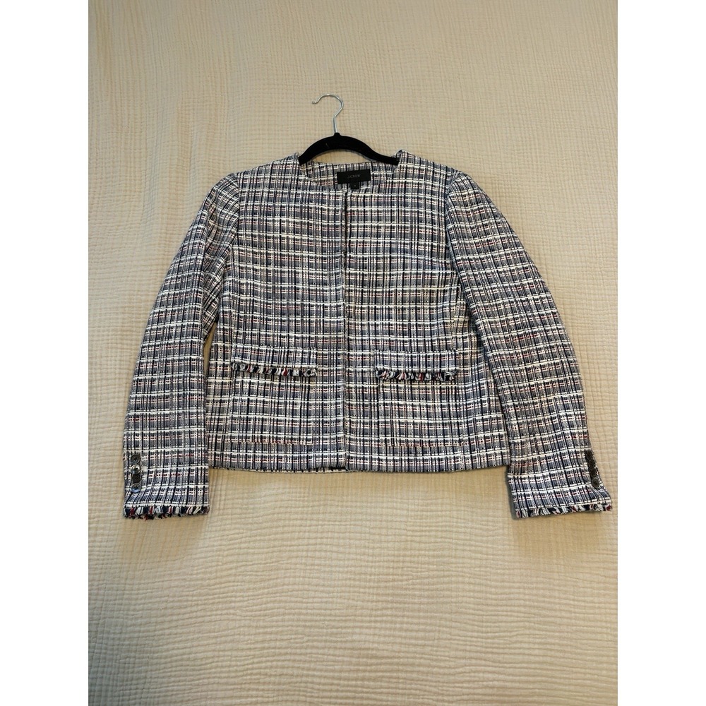 J.Crew Tweed Blazer Jacket Womens Size 6 Collarless Fringe Career Business